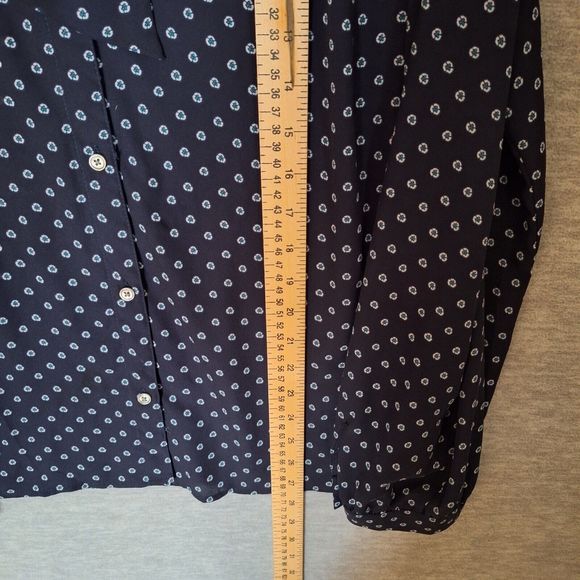 J Crew Womens Blouse Top XL Navy Blue Tie Neck Drapey Poplin Long Sleeve Office - Picture 8 of 8